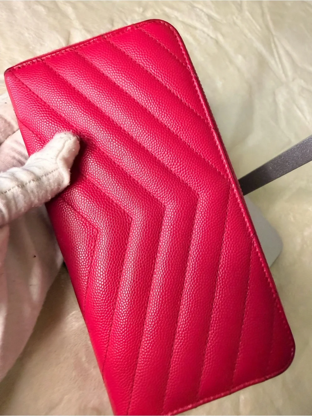 Saint Laurent Hot Pink Quilted Leather zipper Wallet with Gold YSL - Picture 12 of 17